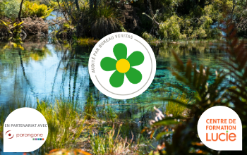 Visuel temporaire formation labellisation Biodiversity Progress avec son logo et celui du centre de formation LUCIE